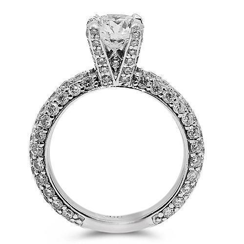 18K Solid White Gold Diamond Engagement Ring 3.25 Ctw