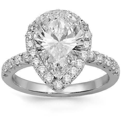 18K Solid White Gold Diamond Engagement Ring 3.40 Ctw