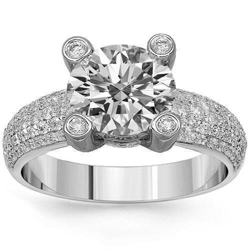18K Solid White Gold Diamond Engagement Ring 4.01 Ctw