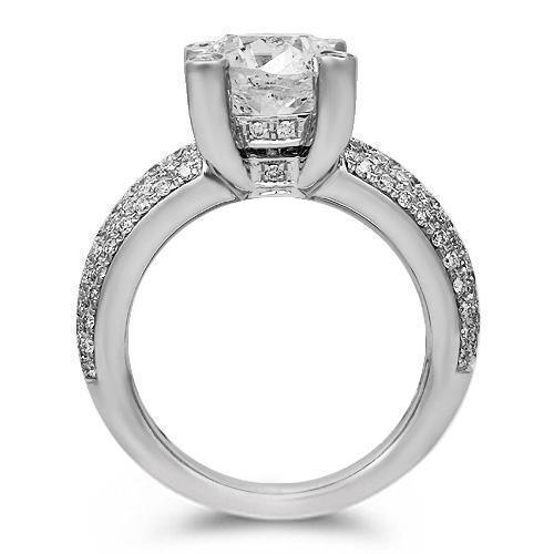 18K Solid White Gold Diamond Engagement Ring 4.01 Ctw