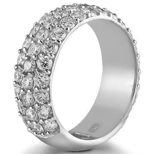 18K Solid White Gold Diamond Wedding Ring Band 3.00 Ctw