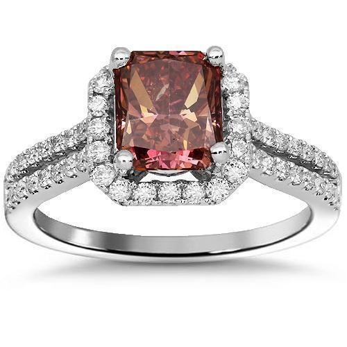 18K Solid White Gold Enhanced Pink Diamond Engagement Ring 2.02 Ctw