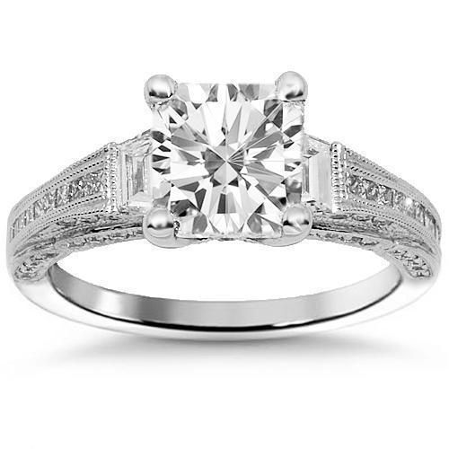 18K Solid White Gold GIA Certified Diamond Engagement Ring 3.76 Ctw