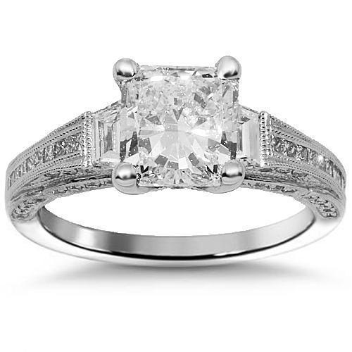 18K Solid White Gold GIA Certified Diamond Engagement Ring 3.76 Ctw