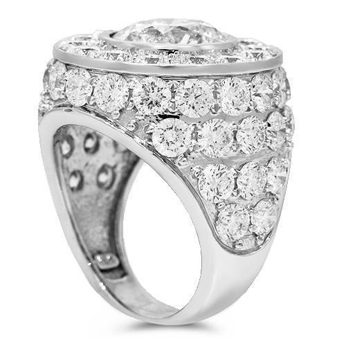 18K Solid White Gold Mens Custom Diamond Ring 22.04 Ctw