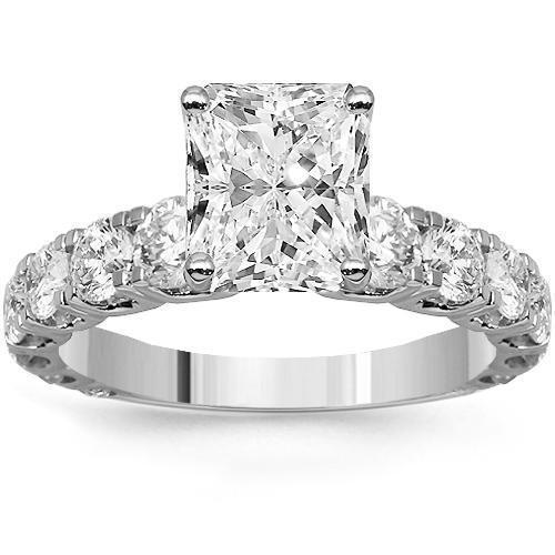 18K Solid White Gold Scalloped Pave Diamond Engagement Ring