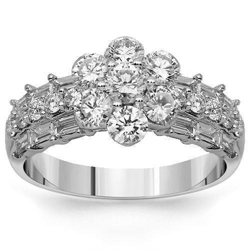 18K Solid White Gold Womens Diamond Cluster Ring 1.50 Ctw