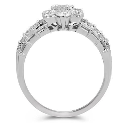 18K Solid White Gold Womens Diamond Cluster Ring 1.50 Ctw