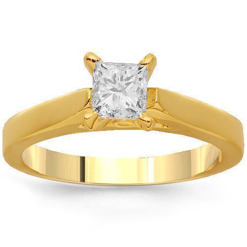 18K Solid Yellow Gold Diamond Solitaire Engagement Ring 0.72 Ctw