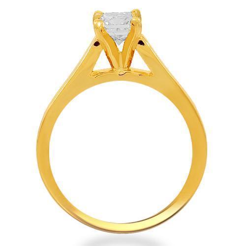 18K Solid Yellow Gold Diamond Solitaire Engagement Ring 0.72 Ctw