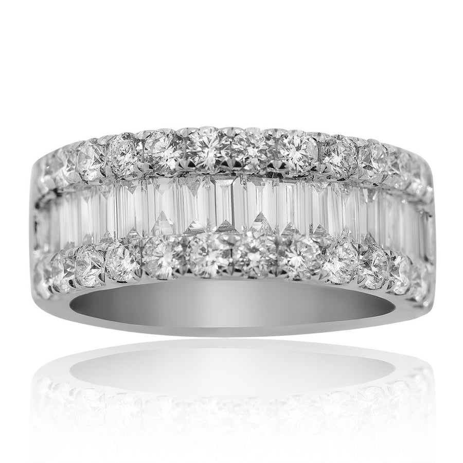 18K White Gold Womens Baguette Diamond Wedding Band 3.12 Ctw