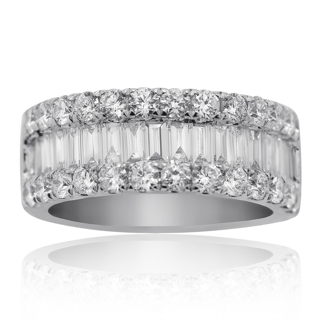18K White Gold Womens Baguette Diamond Wedding Band 3.12 Ctw