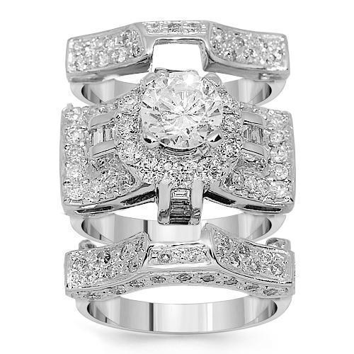 18K White Solid Gold Diamond Bridal Ring Set 2.26 Ctw