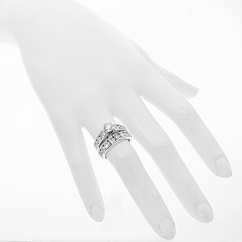 18K White Solid Gold Diamond Bridal Ring Set 2.66 Ctw