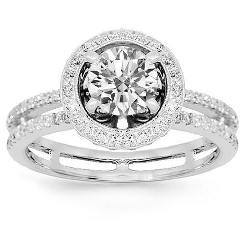 18K White Solid Gold Diamond Engagement Ring 1.25 Ctw