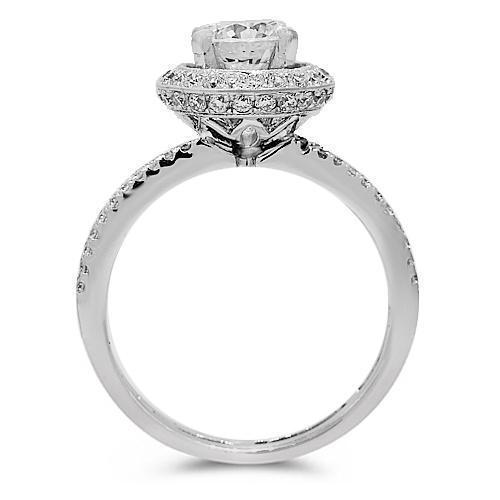 18K White Solid Gold Diamond Engagement Ring 1.25 Ctw