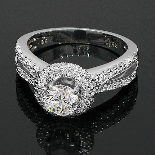 18K White Solid Gold Diamond Engagement Ring 1.43 Ctw
