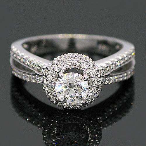 18K White Solid Gold Diamond Engagement Ring 1.43 Ctw