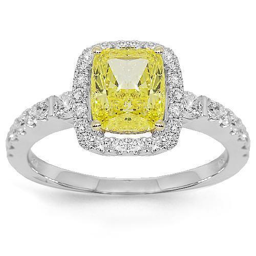 18K White Solid Gold Diamond Engagement Ring 2.14 Ctw