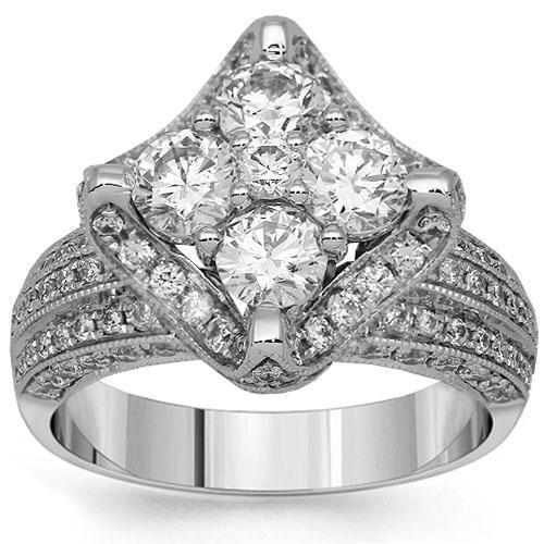 18K White Solid Gold Diamond Engagement Ring 2.88 Ctw