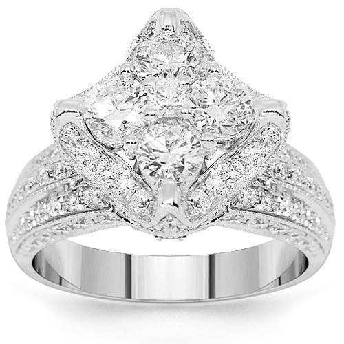 18K White Solid Gold Diamond Engagement Ring 2.88 Ctw