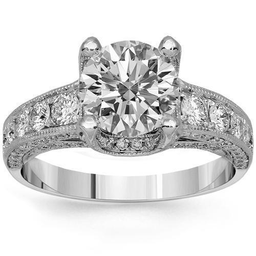 18K White Solid Gold Diamond Engagement Ring 4.12 Ctw