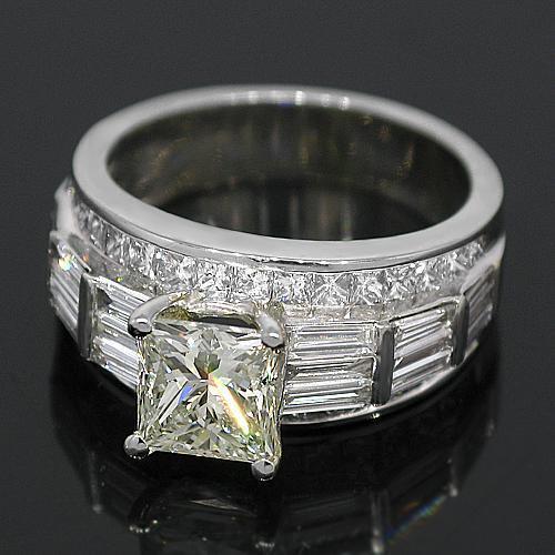 18K White Solid Gold Diamond Engagement Ring 4.26 Ctw
