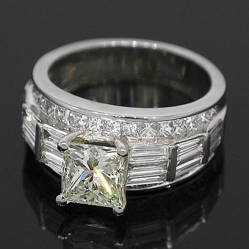 18K White Solid Gold Diamond Engagement Ring 4.26 Ctw