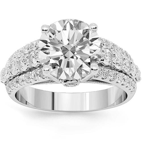 18K White Solid Gold Diamond Engagement Ring 4.53 Ctw