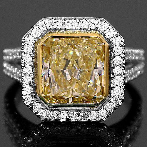 18K White Solid Gold Diamond Engagement Ring 6.40 Ctw