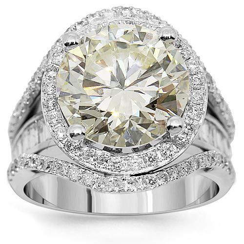 18K White Solid Gold Diamond Engagement Ring 9.61 Ctw