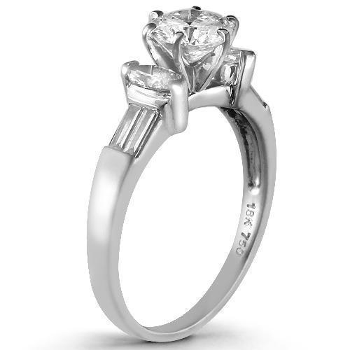18K White Solid Gold GAI Certified Diamond Engagement Ring 1.86 Ctw