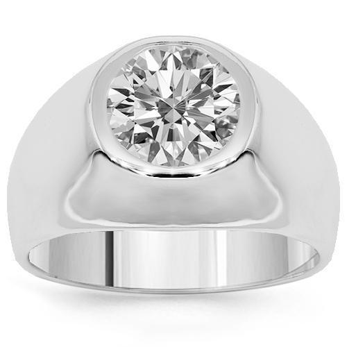 18K White Solid Gold Mens Clarity Enhanced Diamond Solitaire Pinky Ring 2.14 Ctw