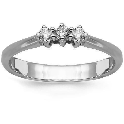 18K White Solid Gold Three Stone Diamond Engagement Ring 0.13 Ctw