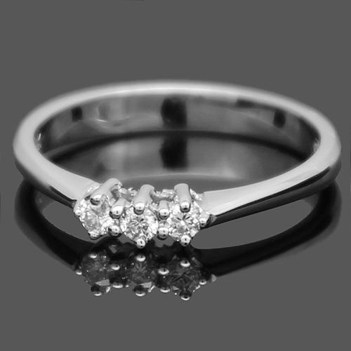 18K White Solid Gold Three Stone Diamond Engagement Ring 0.13 Ctw