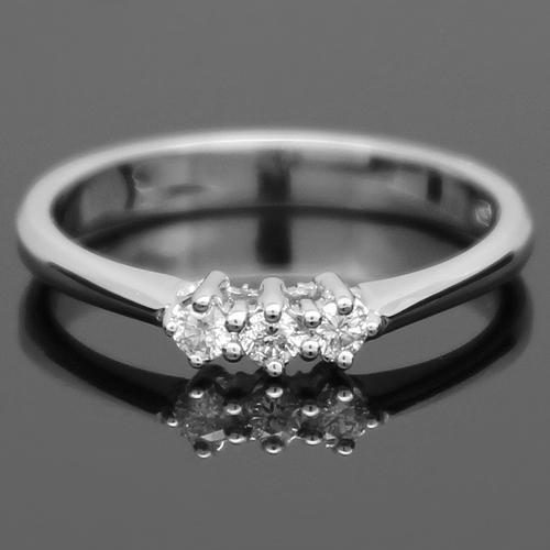 18K White Solid Gold Three Stone Diamond Engagement Ring 0.13 Ctw