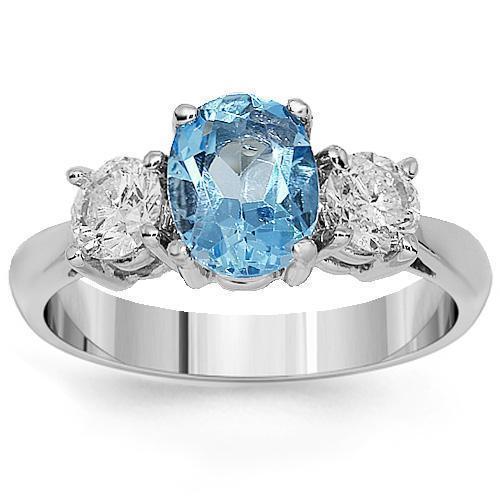 18K White Solid Gold Three Stone Diamond Engagement Ring 2.53 Ctw