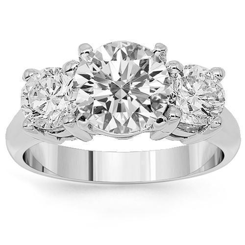 18K White Solid Gold Three Stone Diamond Engagement Ring 4.52 Ctw