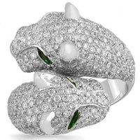 Thumbnail for 18K White Solid Gold Womens Diamond Emerald Tiger Animal Ring  4.80 Ctw