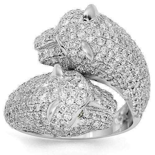 18K White Solid Gold Womens Diamond Panther Ring 4.16 Ctw
