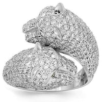 Thumbnail for 18K White Solid Gold Womens Diamond Panther Ring 4.16 Ctw