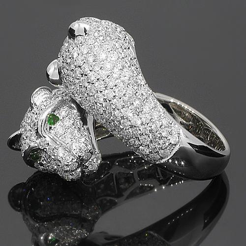 18K White Solid Gold Womens Diamond Panther Ring 4.16 Ctw