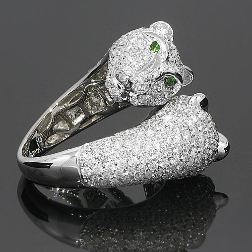 18K White Solid Gold Womens Diamond Panther Ring 4.16 Ctw