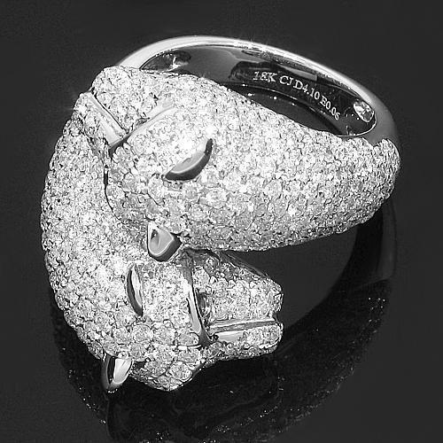 18K White Solid Gold Womens Diamond Panther Ring 4.16 Ctw