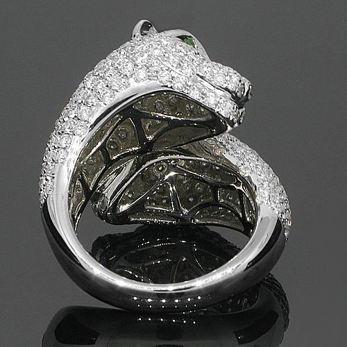 18K White Solid Gold Womens Diamond Panther Ring 4.16 Ctw