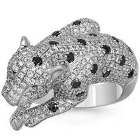 Thumbnail for 18K White Solid Gold Womens Diamond Panther Ring with Black Diamonds 1.89 Ctw