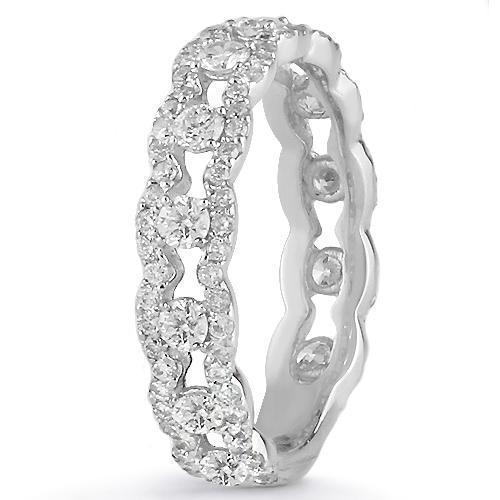 18K White Solid Gold Womens Diamond Wavy Wedding Ring Band 1.00 Ctw