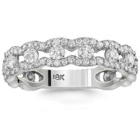 Thumbnail for 18K White Solid Gold Womens Diamond Wavy Wedding Ring Band 1.00 Ctw