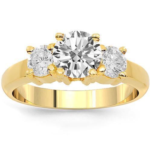 18K Yellow Solid Gold Clarity Enhanced  Diamond Three Stone Engagement Ring 1.72 Ctw