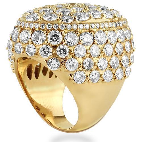 18K Yellow Solid Gold Mens Large Oval Ring With Flawless Round Diamonds 16.24 Ctw